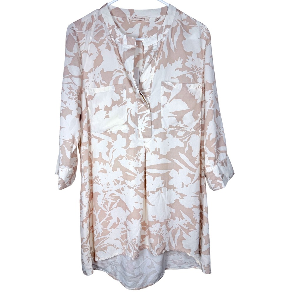Soft Surroundings Women Roselyn Tunic M Pink Floral Capsule Classic Pullover Top